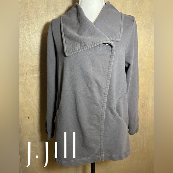 J. Jill Pure Jill Gray Asymmetric Draped Collar Jacket MP - Picture 1 of 11